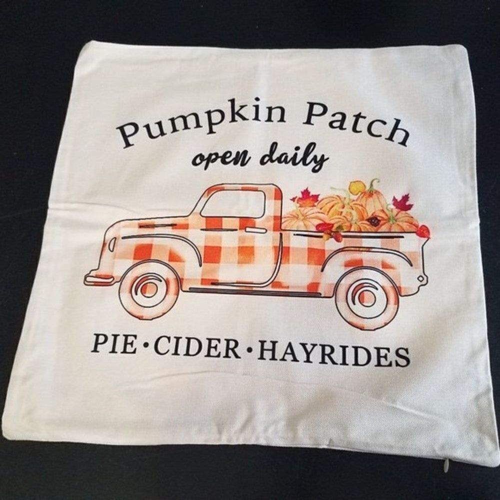 Patchwork Truck 1Accent Throw Pillow Cover Case Pumpkin Patch Open Daily 7" Sq